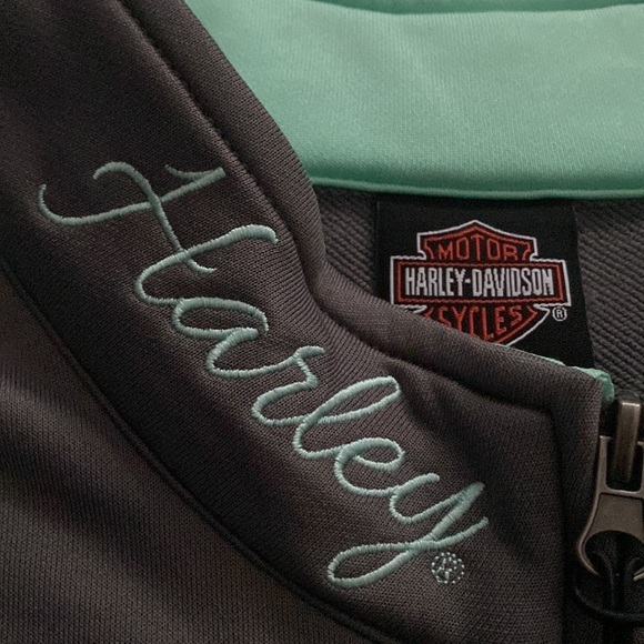 HARLEY DAVIDSON Gray Green Full Zip Logo Pullover in XL - Picture 6 of 11